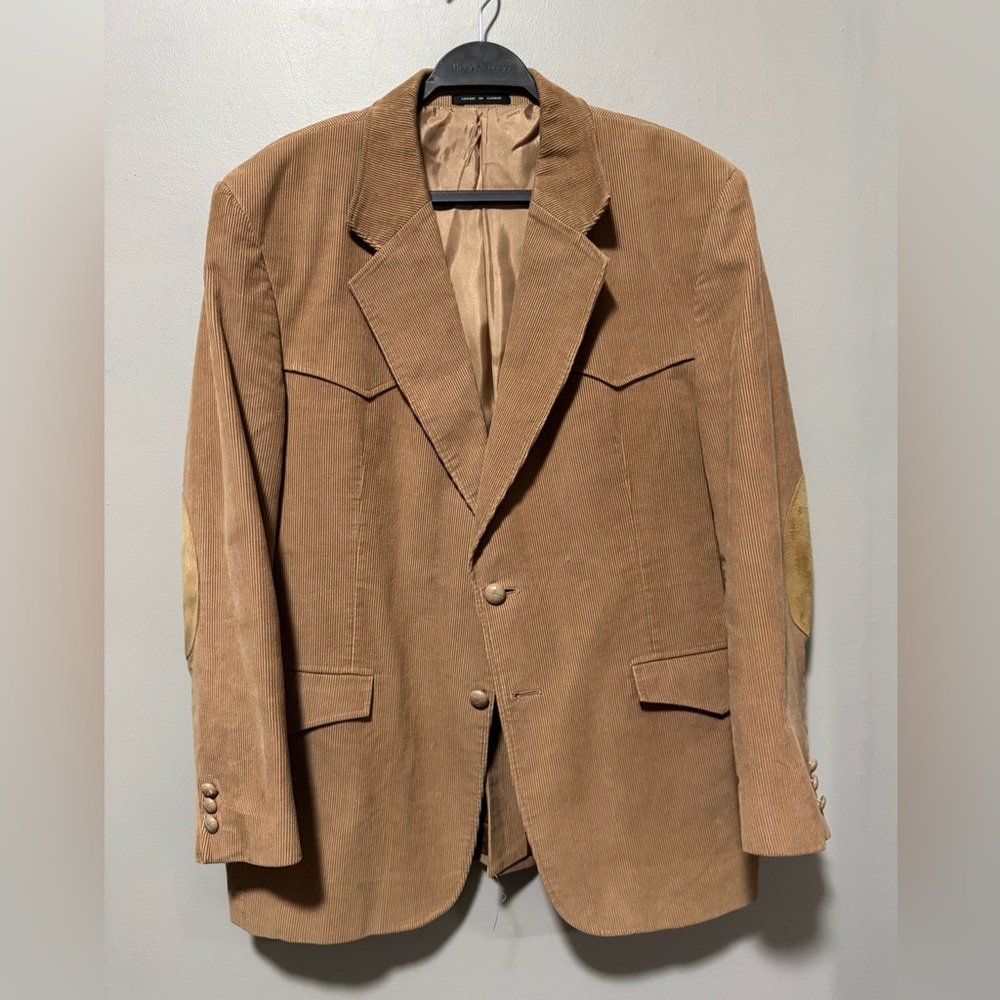 Vintage CCC Western Wear Corduroy Blazer 42R Tan Elbow Patch Cowboy Sport Coat